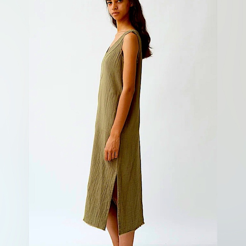 Raquel Allegra cotton gauze sleeveless Luna midi dress olive army green Medium - Picture 3 of 14